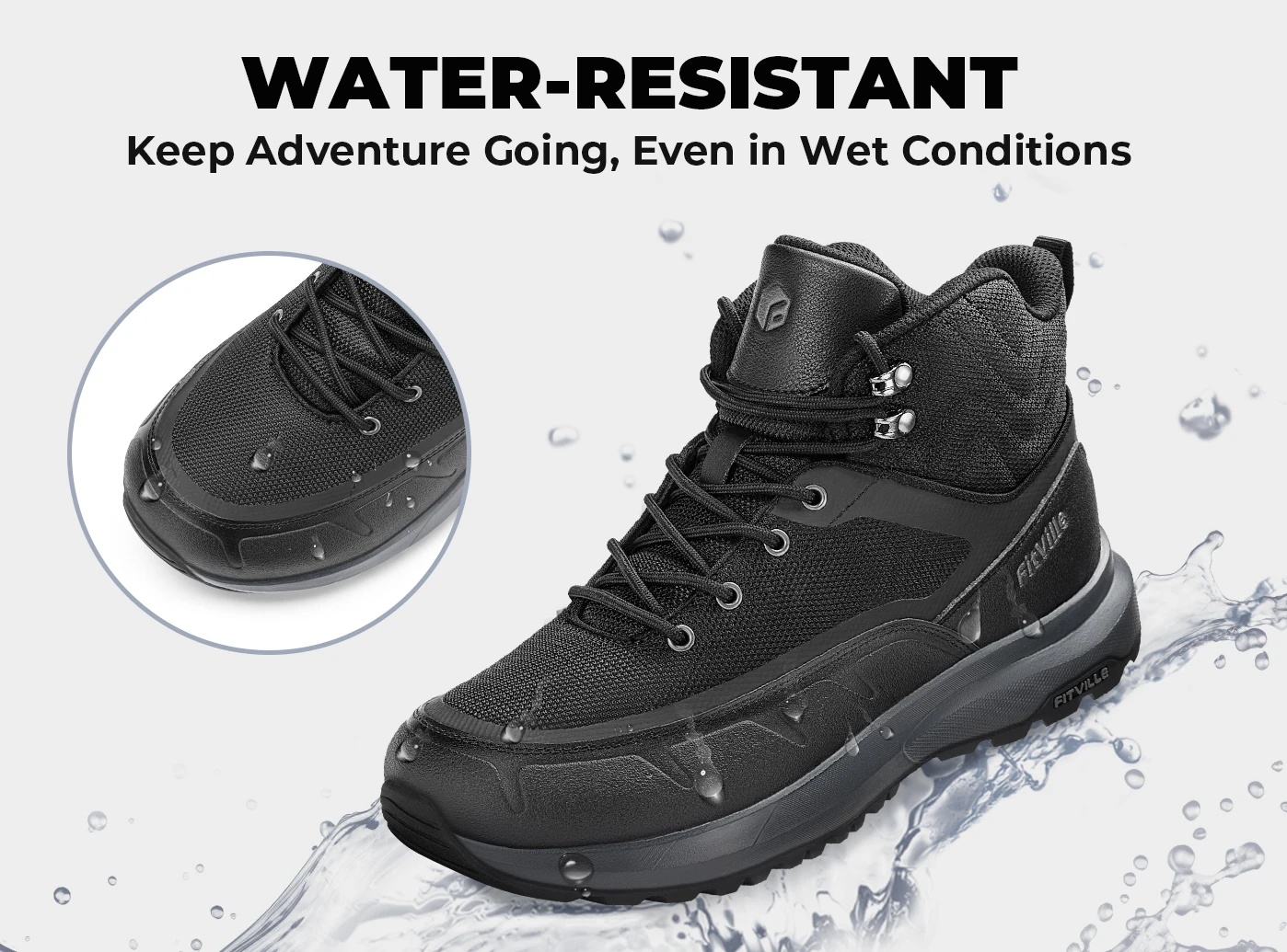 FitVille Men's Boots Water Resistant Extra Wide Toe High-top Hiking Shoes for Men Non-Slip Outdoor Tactical Combat Military Boot