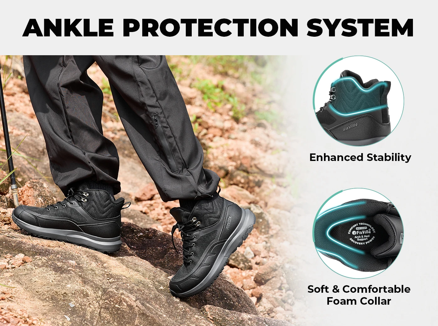 FitVille Men's Boots Water Resistant Extra Wide Toe High-top Hiking Shoes for Men Non-Slip Outdoor Tactical Combat Military Boot