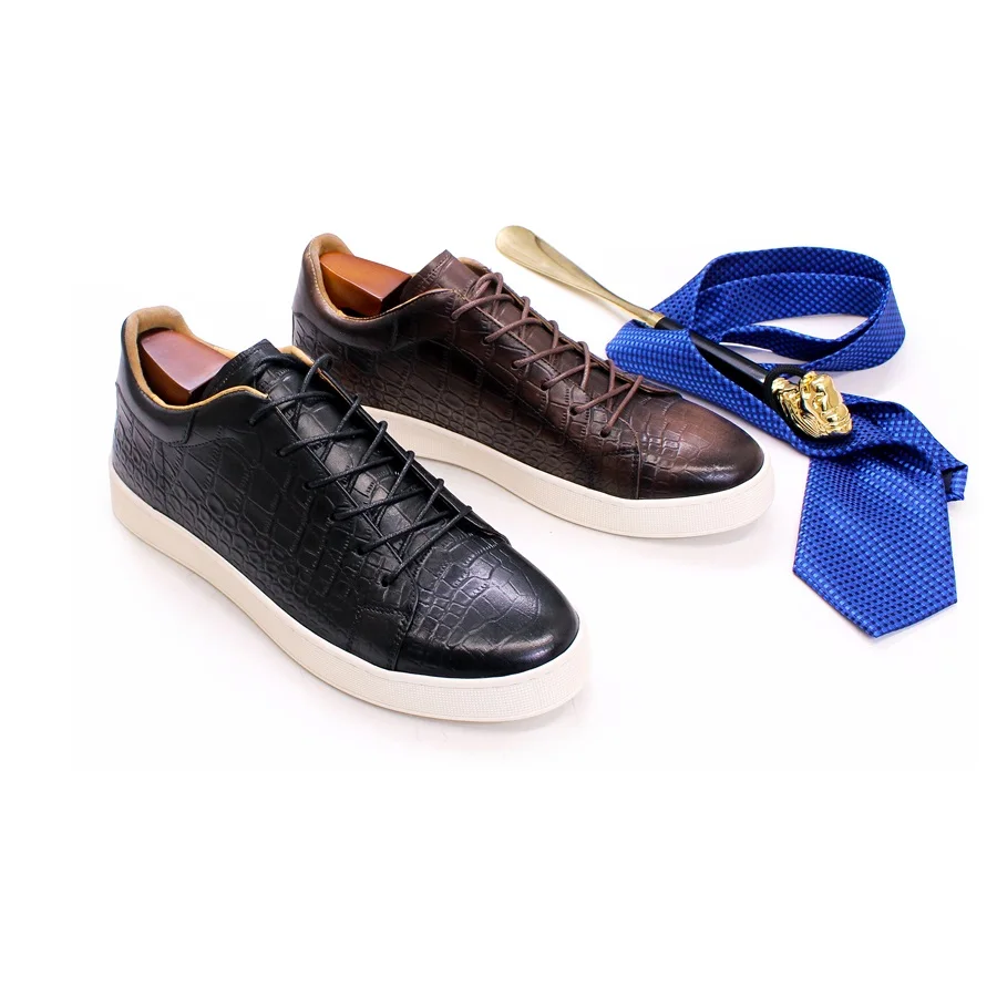 Men's Leather Shoes Casual Comfort Flat Shoes Lace Up Fish Pattern Handmade Shoes Dating Office Fashion Banquet Men's Shoes