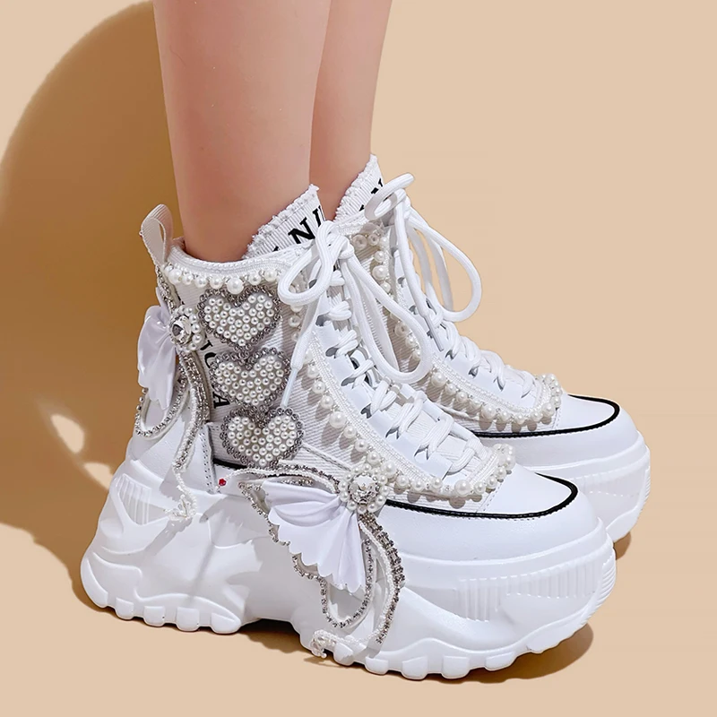 Fashion Women's Shoes Spring Casual Thick Sole 8cm Designer Sneakers Girls Lace-up Ladies Casual Shoes Women Sneakers