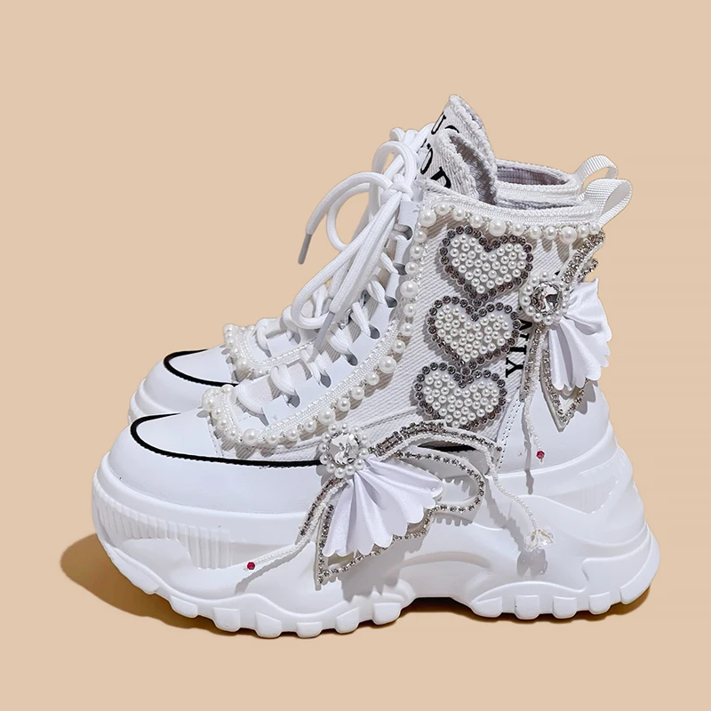 Fashion Women's Shoes Spring Casual Thick Sole 8cm Designer Sneakers Girls Lace-up Ladies Casual Shoes Women Sneakers