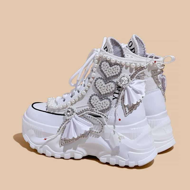 Fashion Women's Shoes Spring Casual Thick Sole 8cm Designer Sneakers Girls Lace-up Ladies Casual Shoes Women Sneakers