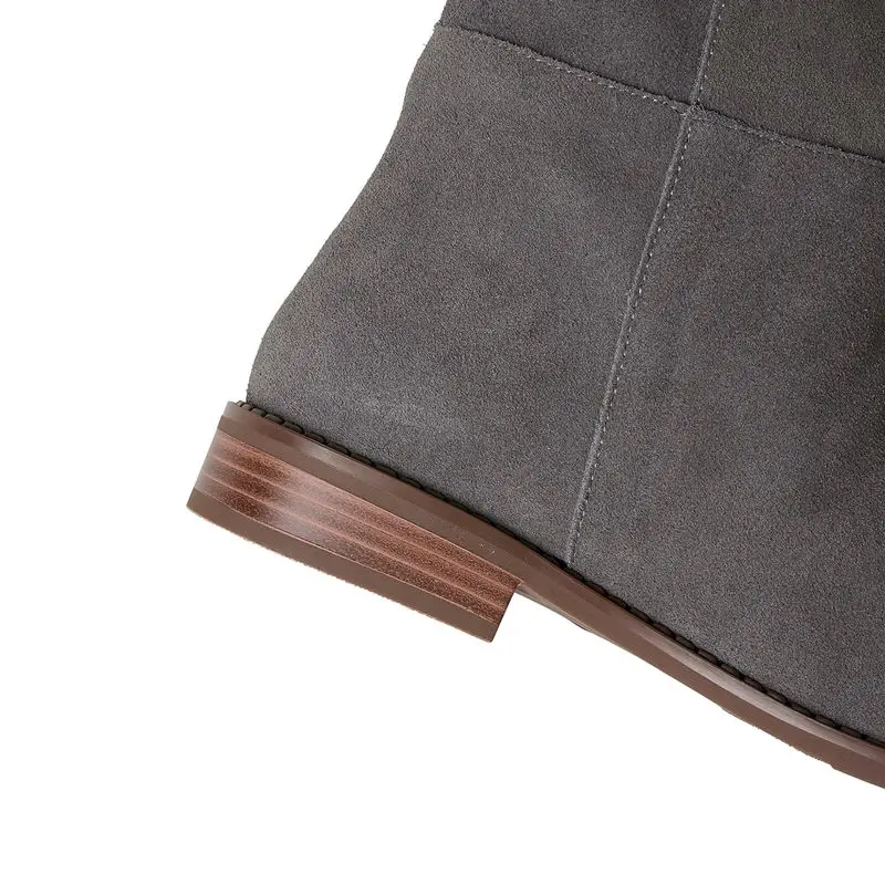 ASUMER Size 34-42 Cow Suede Leather Women Boots Pleated Low Heels Winter Boots Handmade Ladies Casual Western Boots Lady Shoes