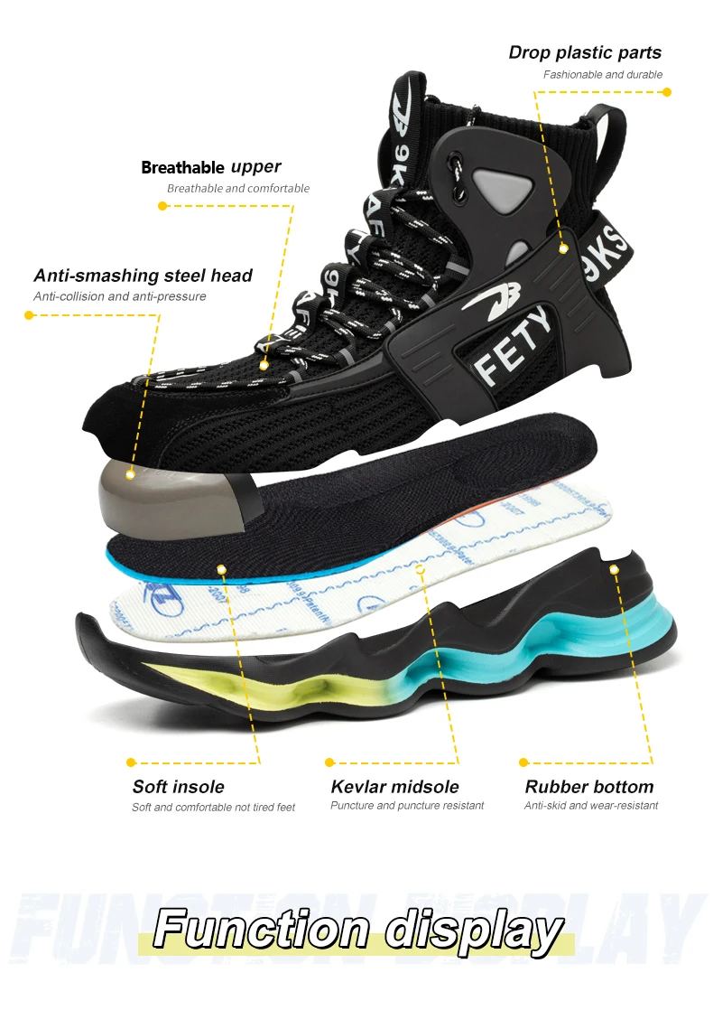 Fashion Work Boots Men Designer New Safety Shoes Men European Standard Steel Toe Shoes Anti-smash Anti-stab Indestructible Shoes