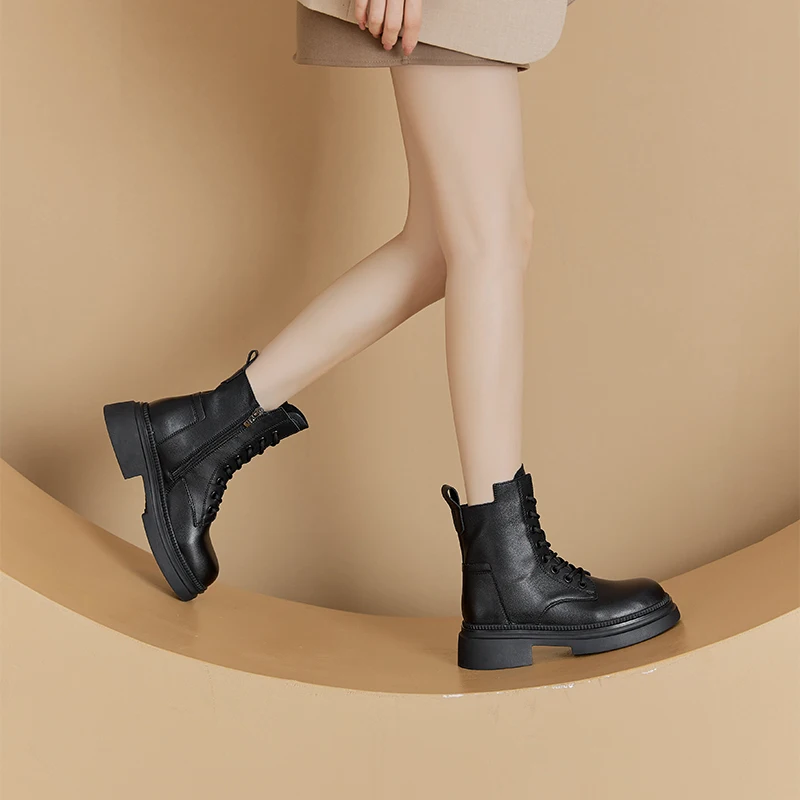 AIYUQI 2026 New Boots Female Large Size Non-slip Women's Snow Boots Genuine Leather Warm Women Ankle Boots and Short Boot