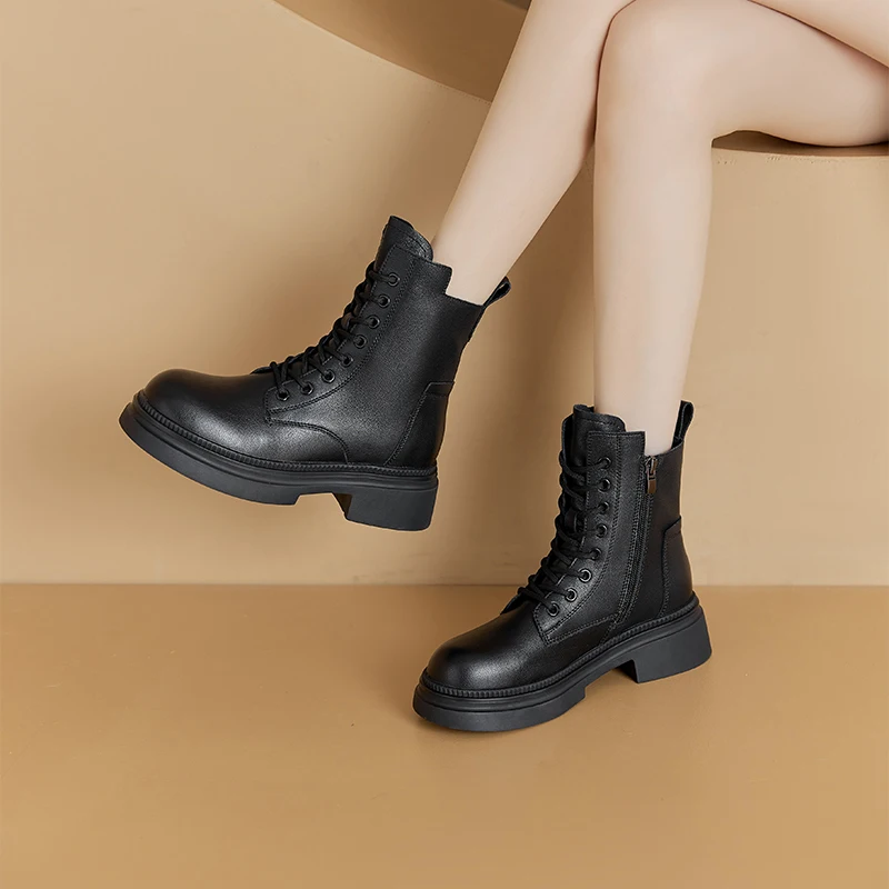 AIYUQI 2026 New Boots Female Large Size Non-slip Women's Snow Boots Genuine Leather Warm Women Ankle Boots and Short Boot