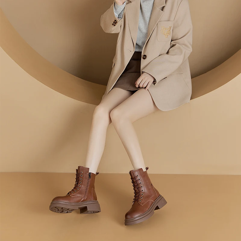 AIYUQI 2026 New Boots Female Large Size Non-slip Women's Snow Boots Genuine Leather Warm Women Ankle Boots and Short Boot