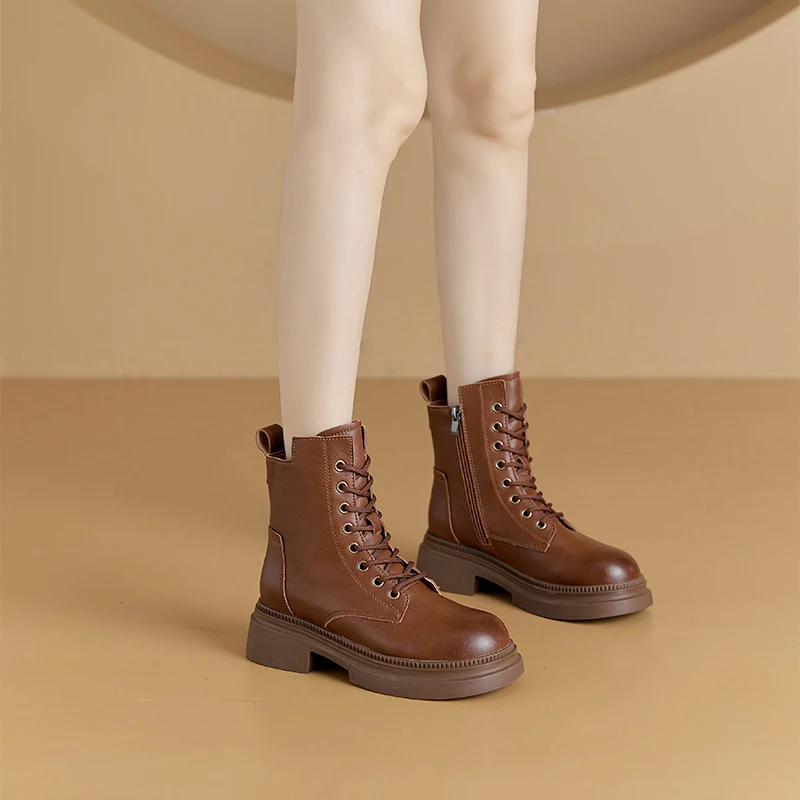 AIYUQI 2026 New Boots Female Large Size Non-slip Women's Snow Boots Genuine Leather Warm Women Ankle Boots and Short Boot