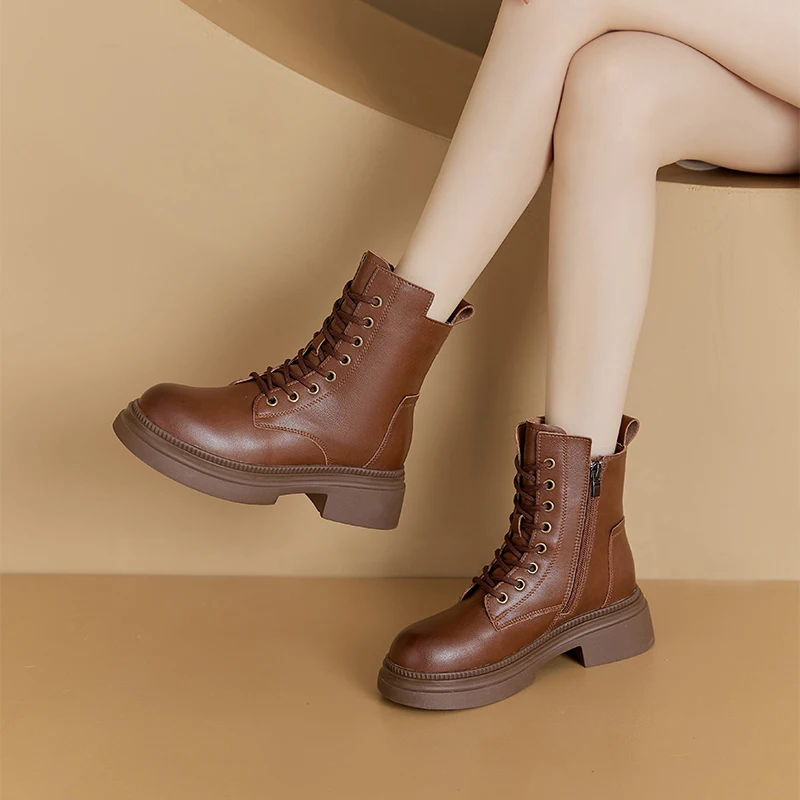 AIYUQI 2026 New Boots Female Large Size Non-slip Women's Snow Boots Genuine Leather Warm Women Ankle Boots and Short Boot
