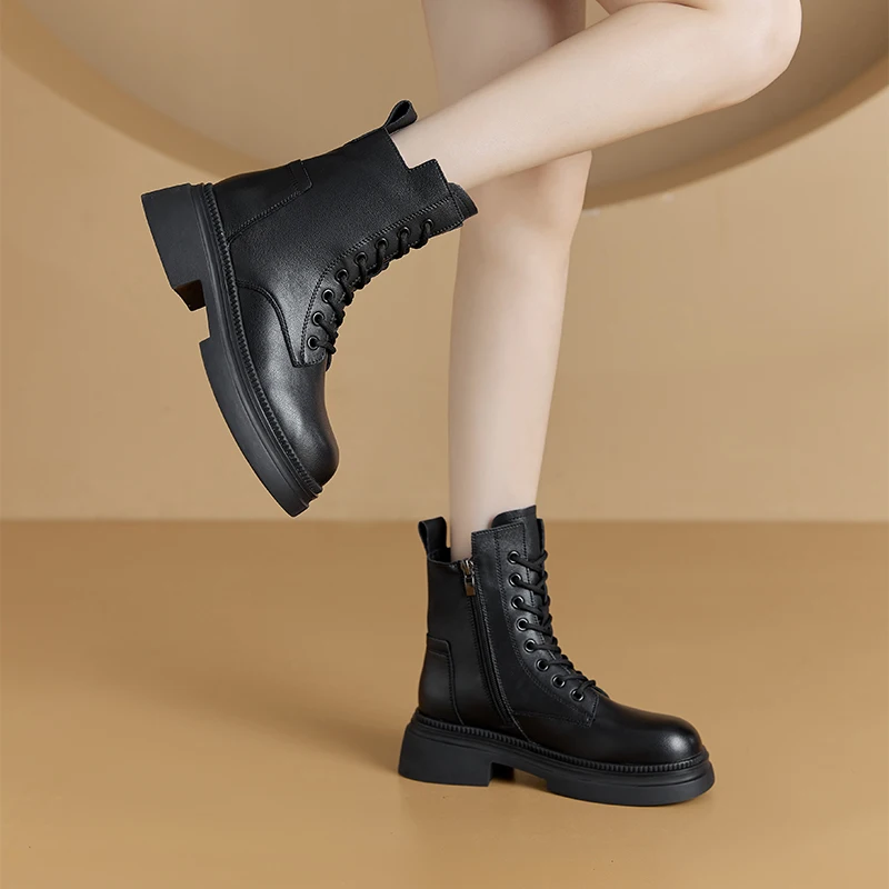 AIYUQI 2026 New Boots Female Large Size Non-slip Women's Snow Boots Genuine Leather Warm Women Ankle Boots and Short Boot