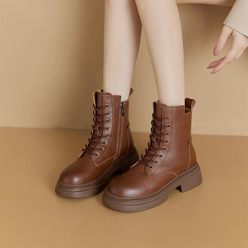 AIYUQI 2026 New Boots Female Large Size Non-slip Women's Snow Boots Genuine Leather Warm Women Ankle Boots and Short Boot