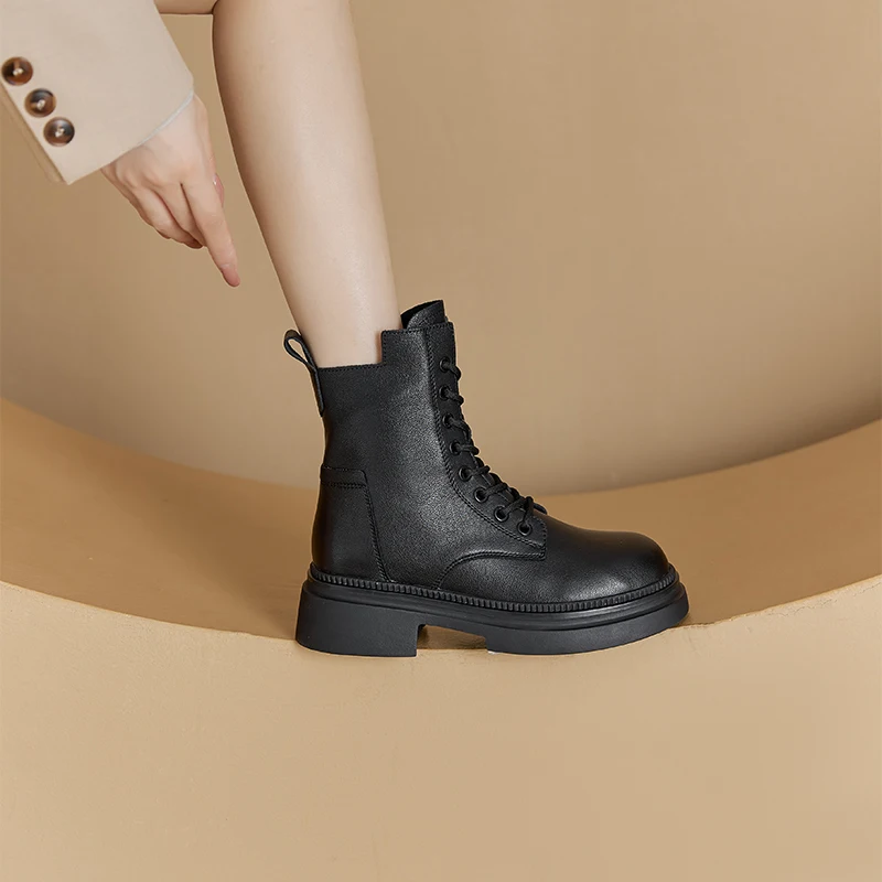 AIYUQI 2026 New Boots Female Large Size Non-slip Women's Snow Boots Genuine Leather Warm Women Ankle Boots and Short Boot