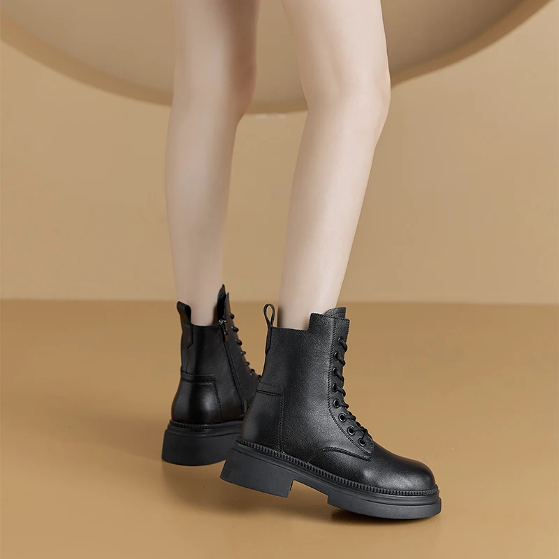 AIYUQI 2026 New Boots Female Large Size Non-slip Women's Snow Boots Genuine Leather Warm Women Ankle Boots and Short Boot