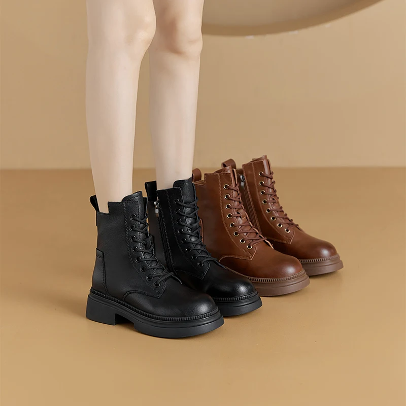 AIYUQI 2026 New Boots Female Large Size Non-slip Women's Snow Boots Genuine Leather Warm Women Ankle Boots and Short Boot