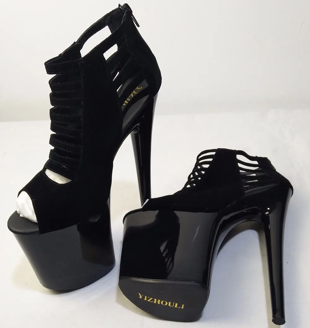 The 17-20cm stage of the super black high heels shows the sandals of the nightclub fashion women's shoes.