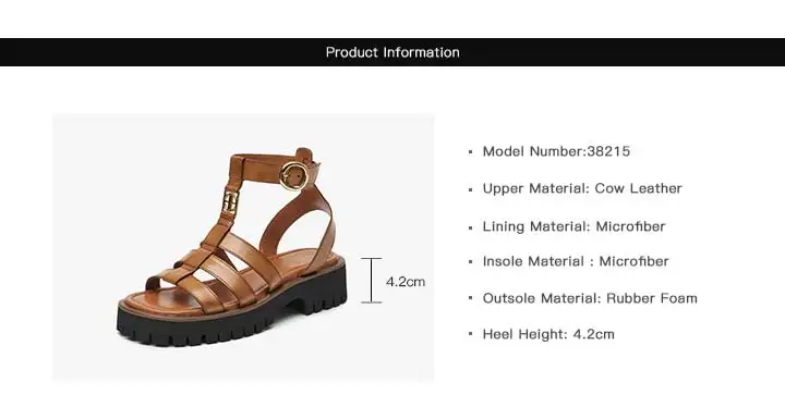 BeauToday Gladiator Sandals Women Genuine Leather Round Toe Ankle Metal Buckle Platform Summer Ladies Shoes Handmade 38215