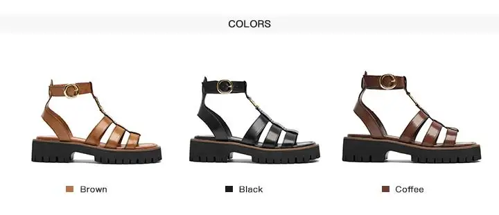 BeauToday Gladiator Sandals Women Genuine Leather Round Toe Ankle Metal Buckle Platform Summer Ladies Shoes Handmade 38215