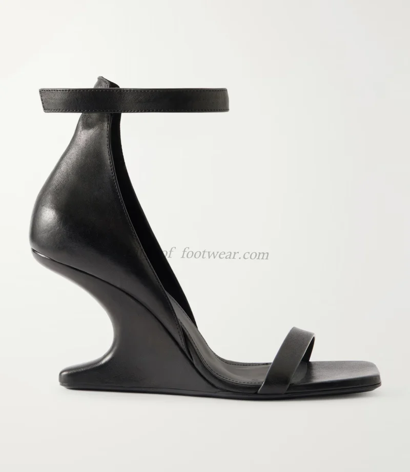 Black leather wedge square toe sandals Women's 2026 new in ankle strap high heels mules luxury designer party shoes on offer