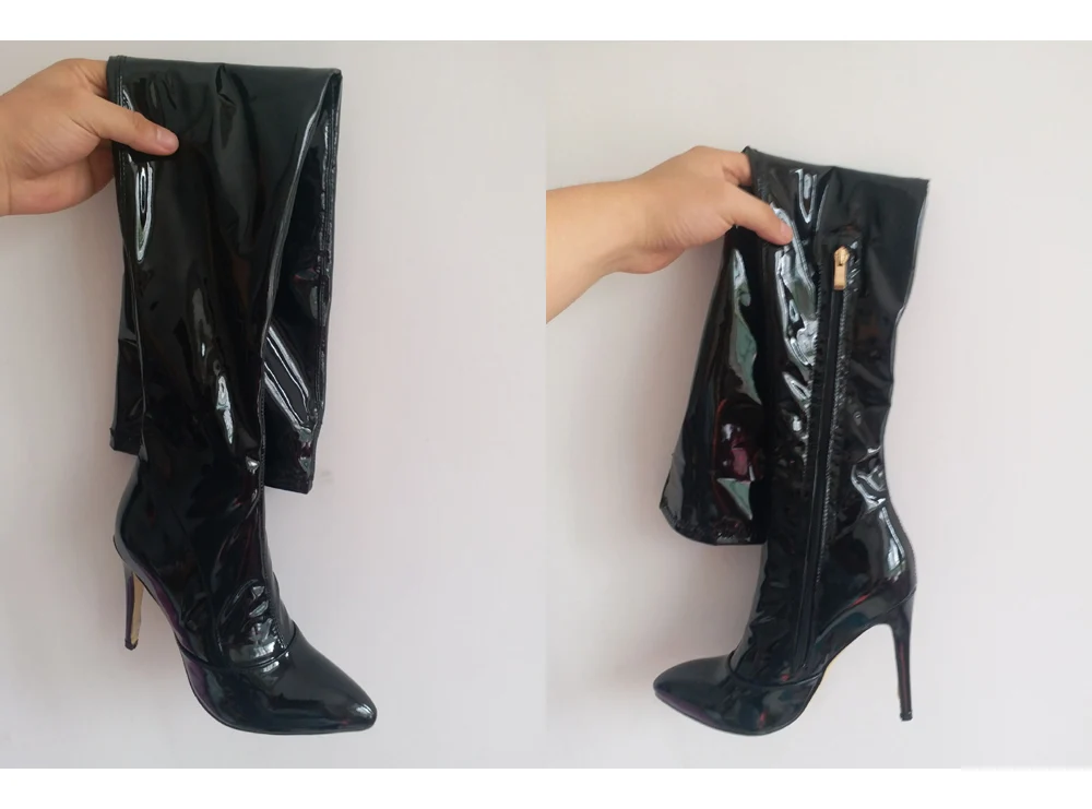 Sgesvier Plus Size 49 Thigh High Boots Women Sexy Patent Leather Stretch Shoes Women Zipper Dance Pole Jazz Slim Long Boots