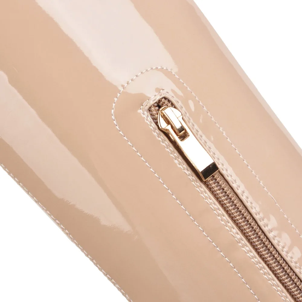 Sgesvier Plus Size 49 Thigh High Boots Women Sexy Patent Leather Stretch Shoes Women Zipper Dance Pole Jazz Slim Long Boots