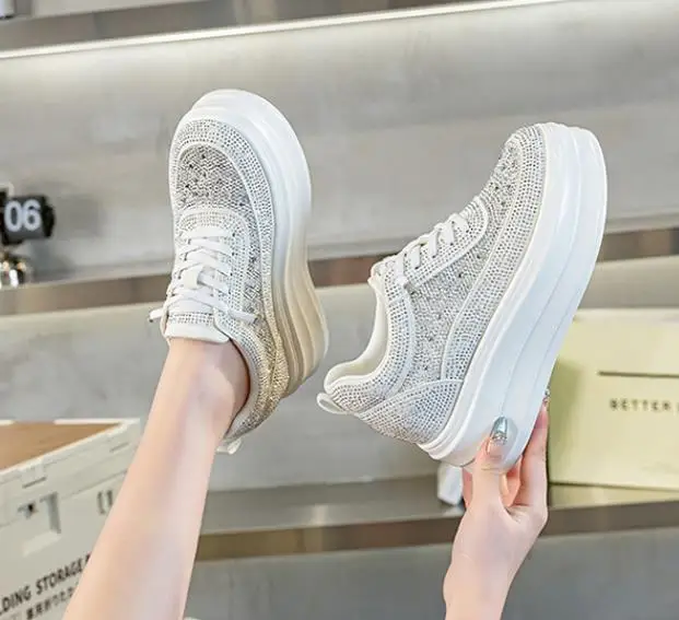 9cm Air Mesh Micrifiber Synthetic Leather Summer Chunky Sneakers Breathable Platform Wedge Women Vulcanize Hollow Shoes