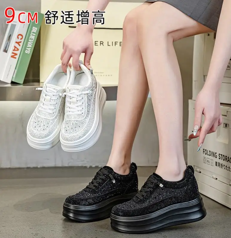 9cm Air Mesh Micrifiber Synthetic Leather Summer Chunky Sneakers Breathable Platform Wedge Women Vulcanize Hollow Shoes