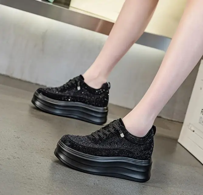 9cm Air Mesh Micrifiber Synthetic Leather Summer Chunky Sneakers Breathable Platform Wedge Women Vulcanize Hollow Shoes