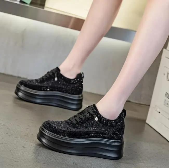 9cm Air Mesh Micrifiber Synthetic Leather Summer Chunky Sneakers Breathable Platform Wedge Women Vulcanize Hollow Shoes