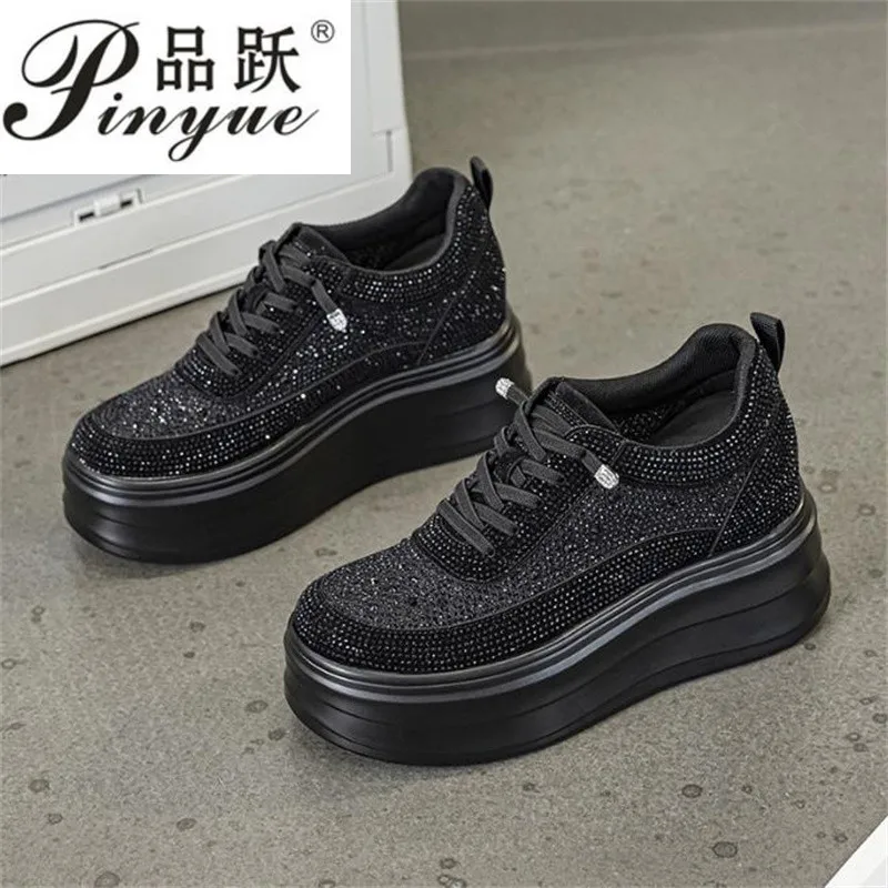 9cm Air Mesh Micrifiber Synthetic Leather Summer Chunky Sneakers Breathable Platform Wedge Women Vulcanize Hollow Shoes