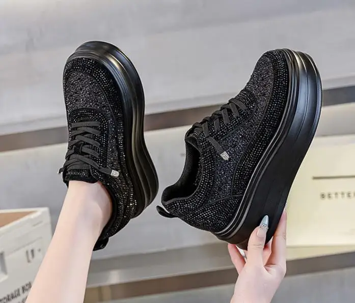9cm Air Mesh Micrifiber Synthetic Leather Summer Chunky Sneakers Breathable Platform Wedge Women Vulcanize Hollow Shoes