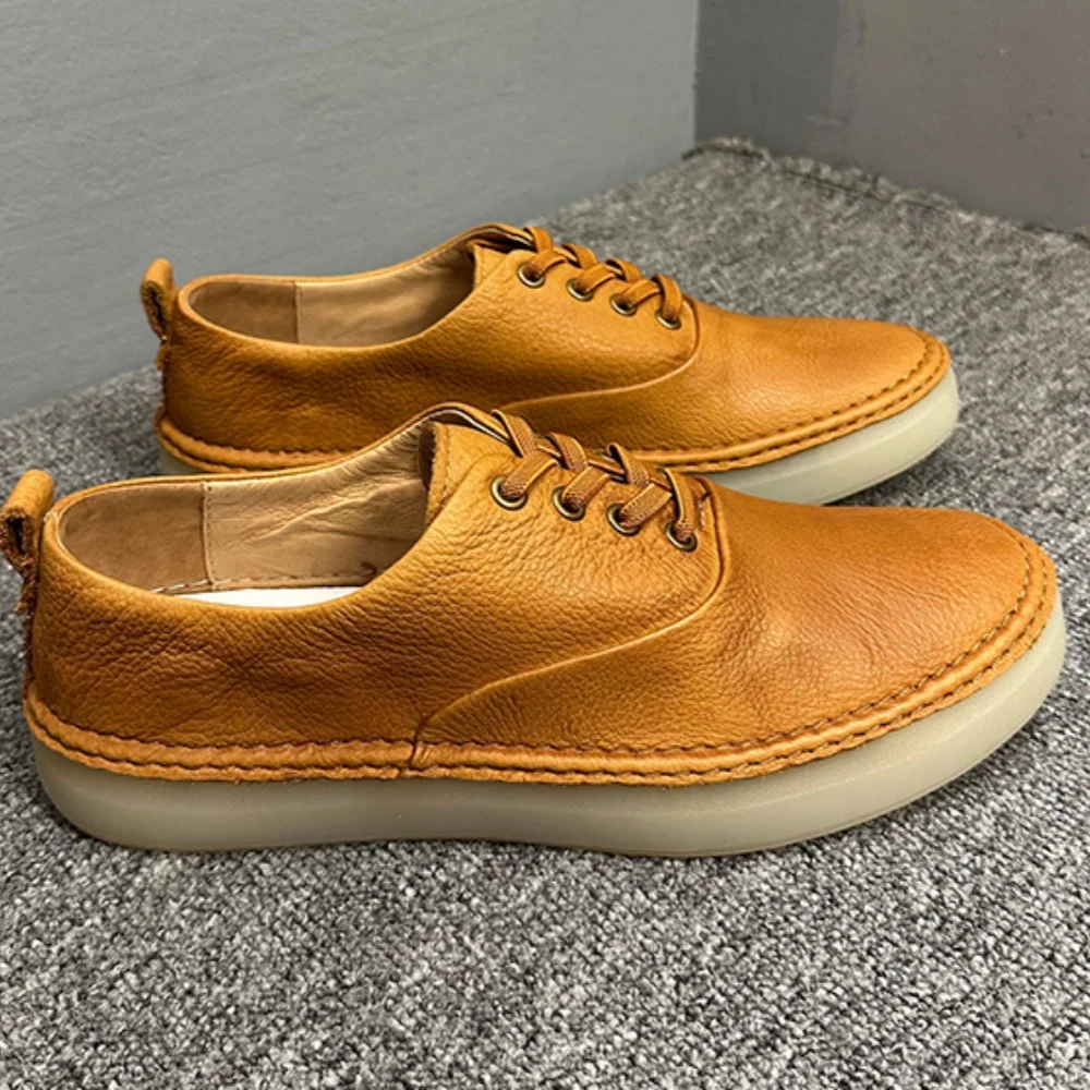 QHCCID Male Low Top Soft Cowhide Casual Shoes Shallow Breathable Summer Footwear