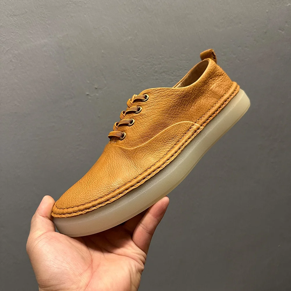QHCCID Male Low Top Soft Cowhide Casual Shoes Shallow Breathable Summer Footwear