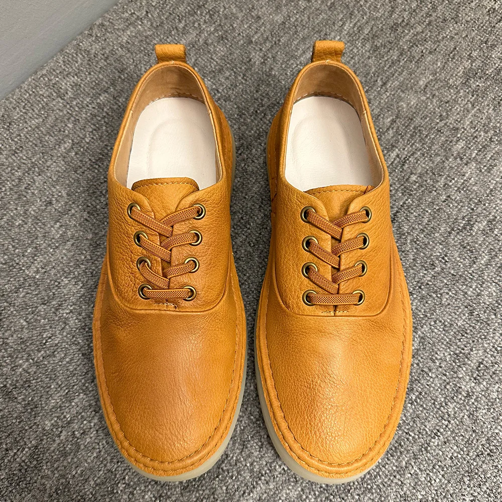 QHCCID Male Low Top Soft Cowhide Casual Shoes Shallow Breathable Summer Footwear
