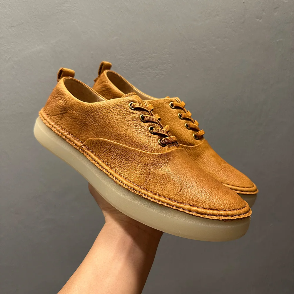 QHCCID Male Low Top Soft Cowhide Casual Shoes Shallow Breathable Summer Footwear