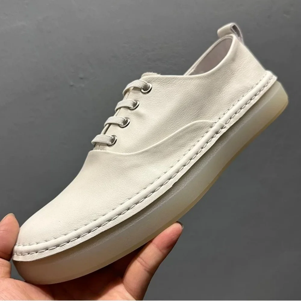 QHCCID Male Low Top Soft Cowhide Casual Shoes Shallow Breathable Summer Footwear