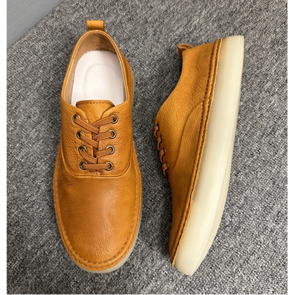 QHCCID Male Low Top Soft Cowhide Casual Shoes Shallow Breathable Summer Footwear