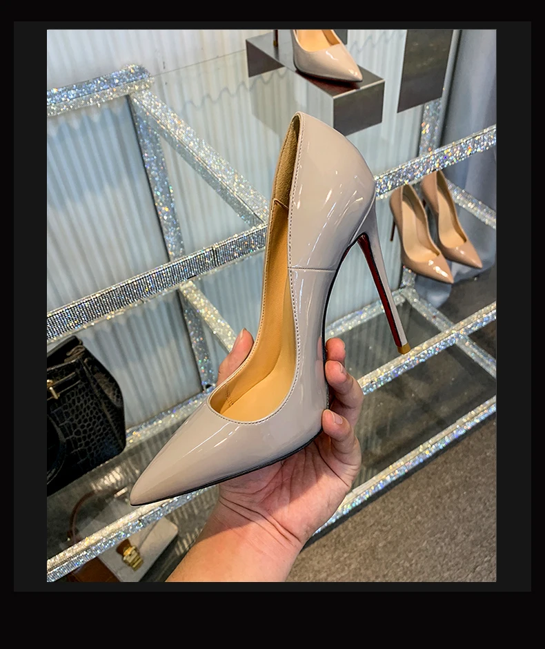 Woman Shoes 2025 Luxury Brand Red Sole Pumps Red Bottom Pointed Toe Designer High Heels Party Elegant Fashion Ladies Shoes 12cm