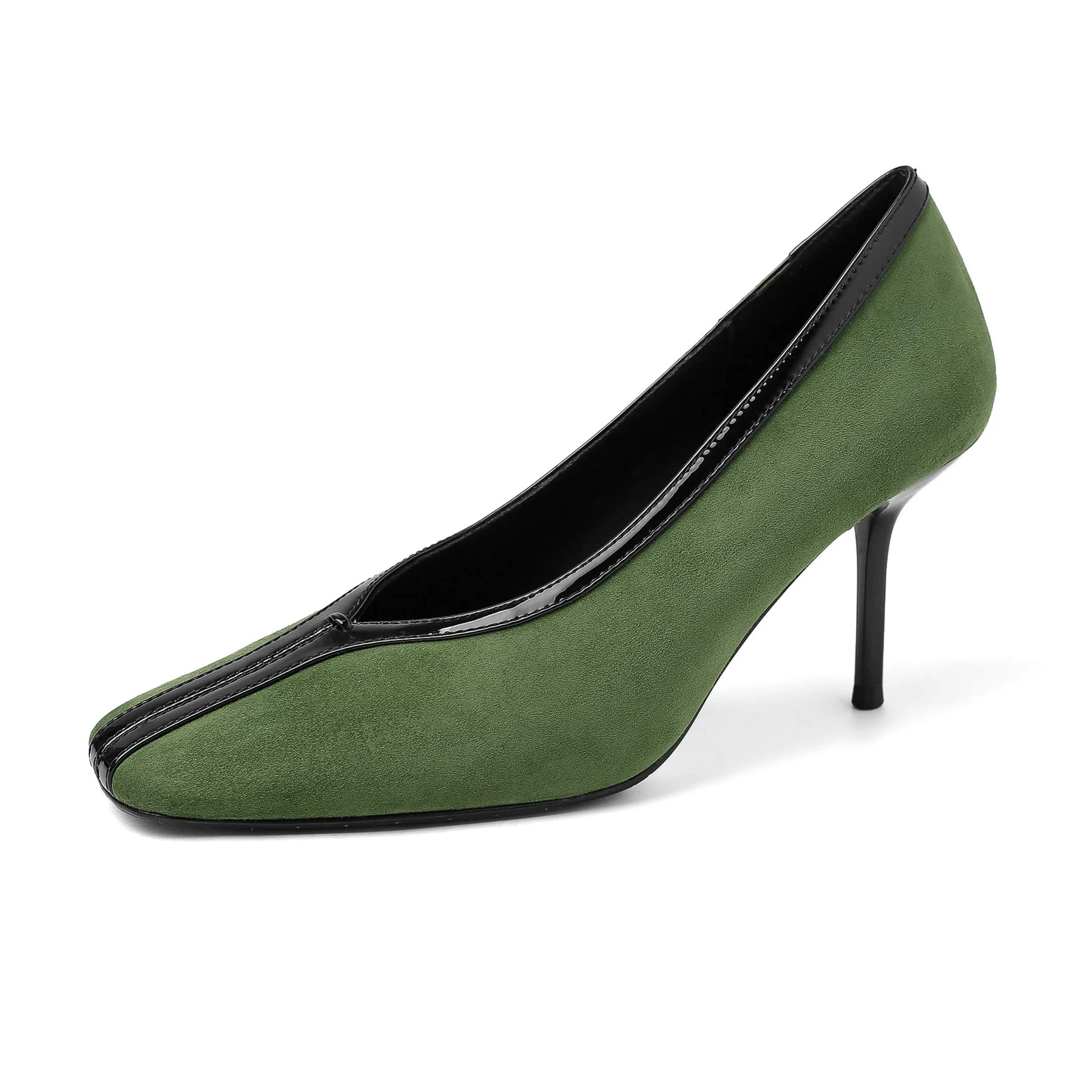 Krazing Pot Superstar Kid Suede Shallow Square Toe High Heels Spring Autumn Shoes Office Lady Party Wedding Dress Women Pumps