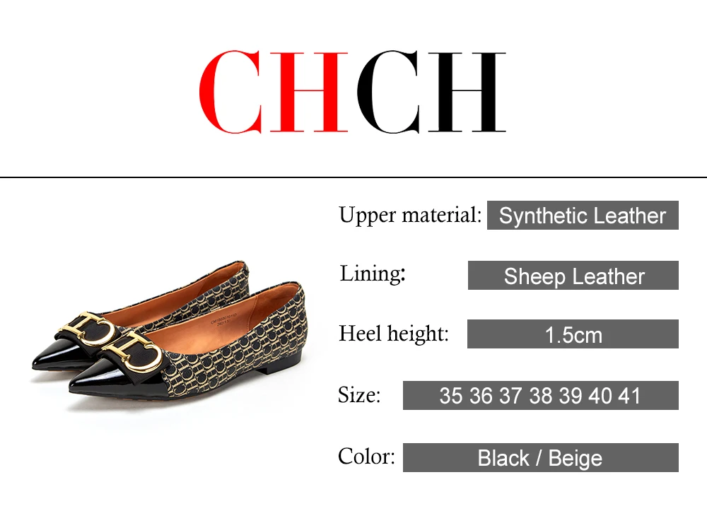 CHCH Women's Lefu Shoes New Spliced Pointed Anti slip Flat Casual Shoes Business Shoes