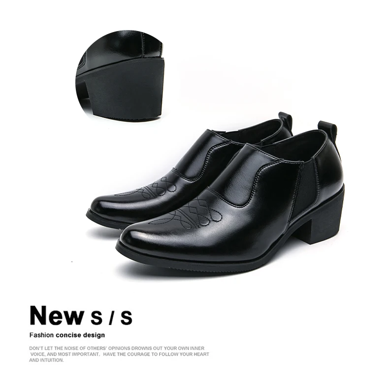 British Thick High Heeled 6CM Dress Leather Shoes Men High Quality Casual Business Shoes For Men Platform Social Wedding Shoes