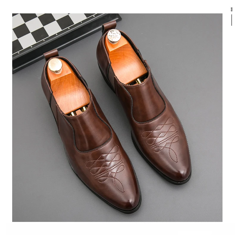 British Thick High Heeled 6CM Dress Leather Shoes Men High Quality Casual Business Shoes For Men Platform Social Wedding Shoes
