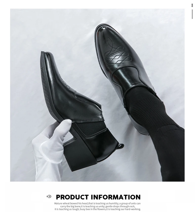 British Thick High Heeled 6CM Dress Leather Shoes Men High Quality Casual Business Shoes For Men Platform Social Wedding Shoes