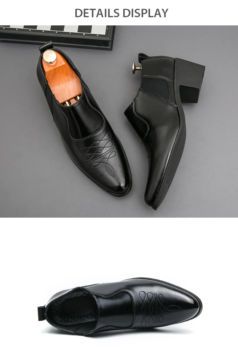British Thick High Heeled 6CM Dress Leather Shoes Men High Quality Casual Business Shoes For Men Platform Social Wedding Shoes