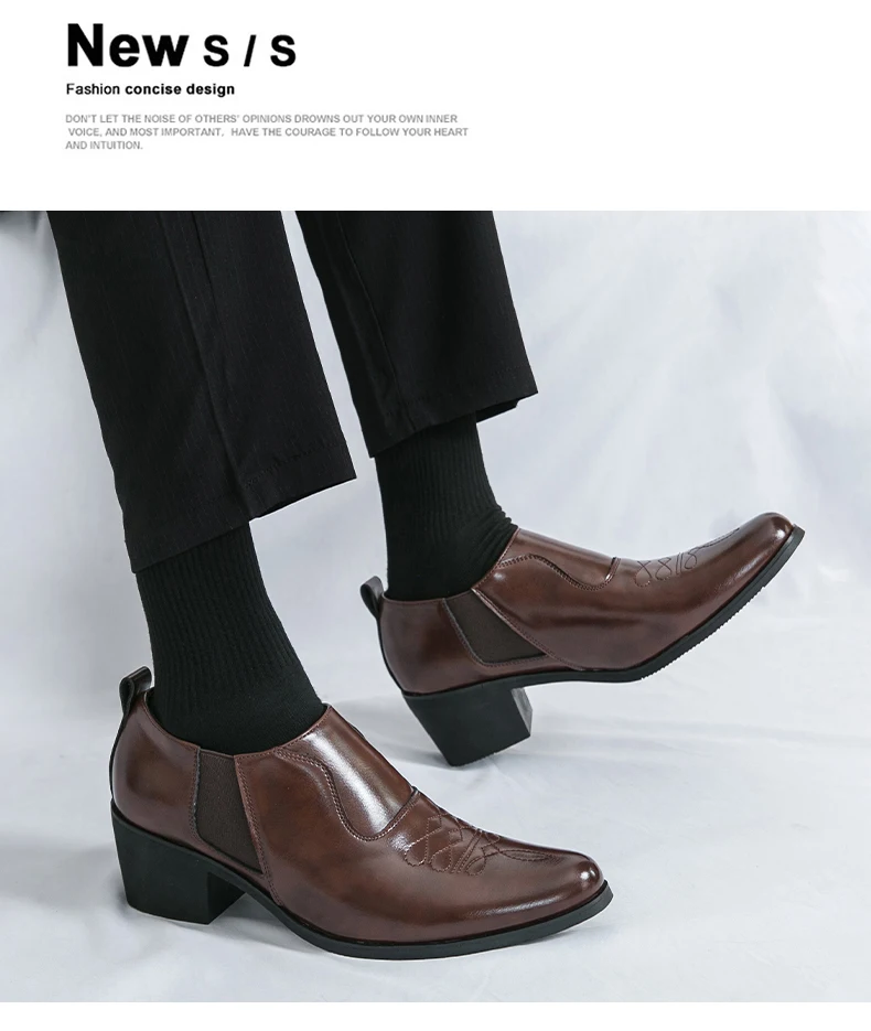 British Thick High Heeled 6CM Dress Leather Shoes Men High Quality Casual Business Shoes For Men Platform Social Wedding Shoes