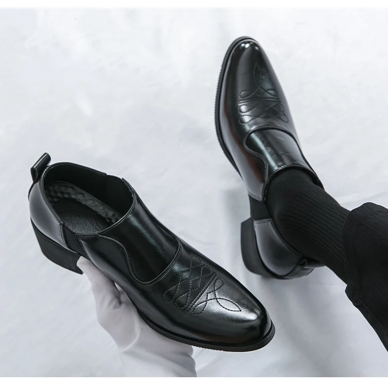 British Thick High Heeled 6CM Dress Leather Shoes Men High Quality Casual Business Shoes For Men Platform Social Wedding Shoes