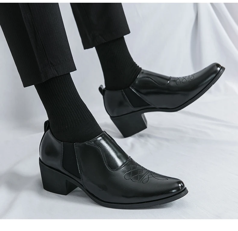 British Thick High Heeled 6CM Dress Leather Shoes Men High Quality Casual Business Shoes For Men Platform Social Wedding Shoes