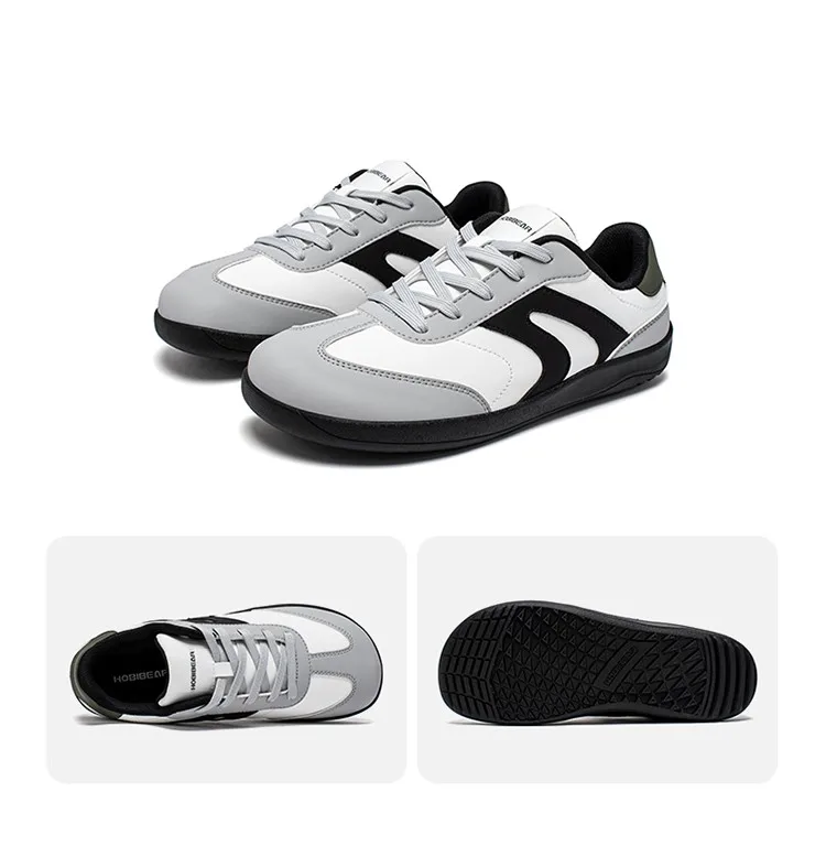 HOBIBEAR Wide Toe Shoes Unisex Artificial Leather Barefoot Sneakers Casual Retro Zero Drop Shoes for Women Men