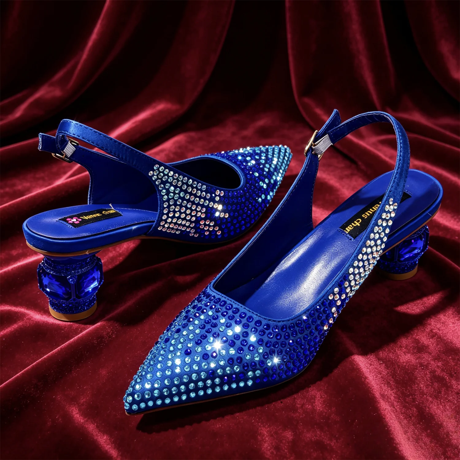 Hot Fuchsia Full Rhinestone Slingback Heels Matching Clutch Bag Set Women Luxury Crystal Pointed Shoes for Wedding Evening Party