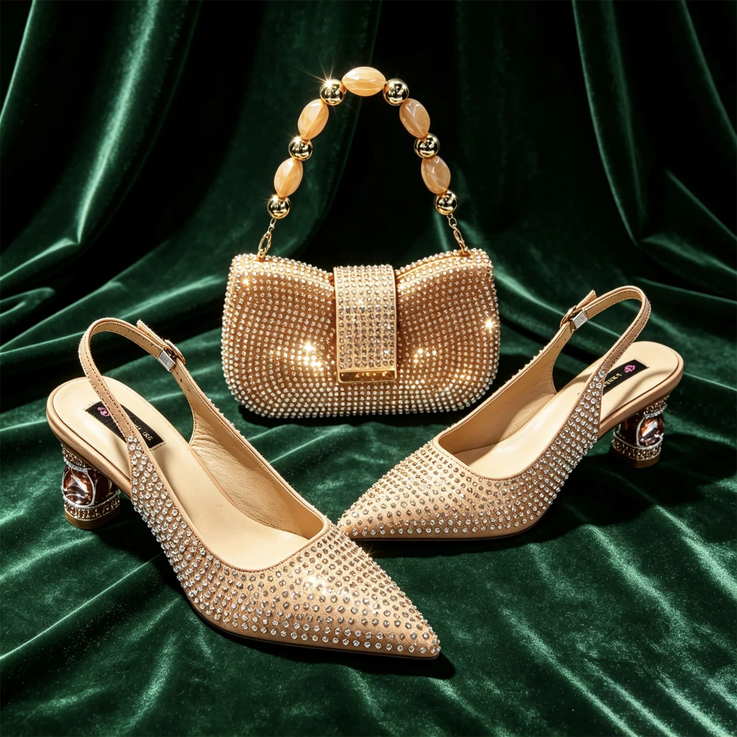 Hot Fuchsia Full Rhinestone Slingback Heels Matching Clutch Bag Set Women Luxury Crystal Pointed Shoes for Wedding Evening Party