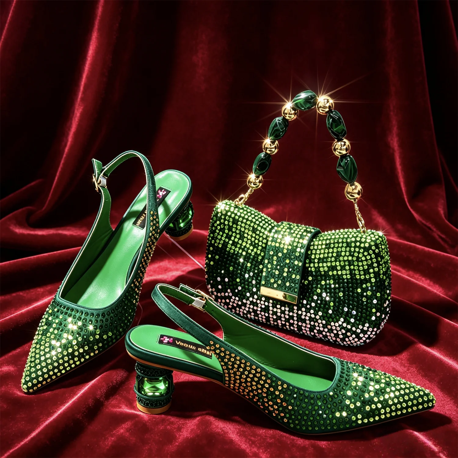 Hot Fuchsia Full Rhinestone Slingback Heels Matching Clutch Bag Set Women Luxury Crystal Pointed Shoes for Wedding Evening Party